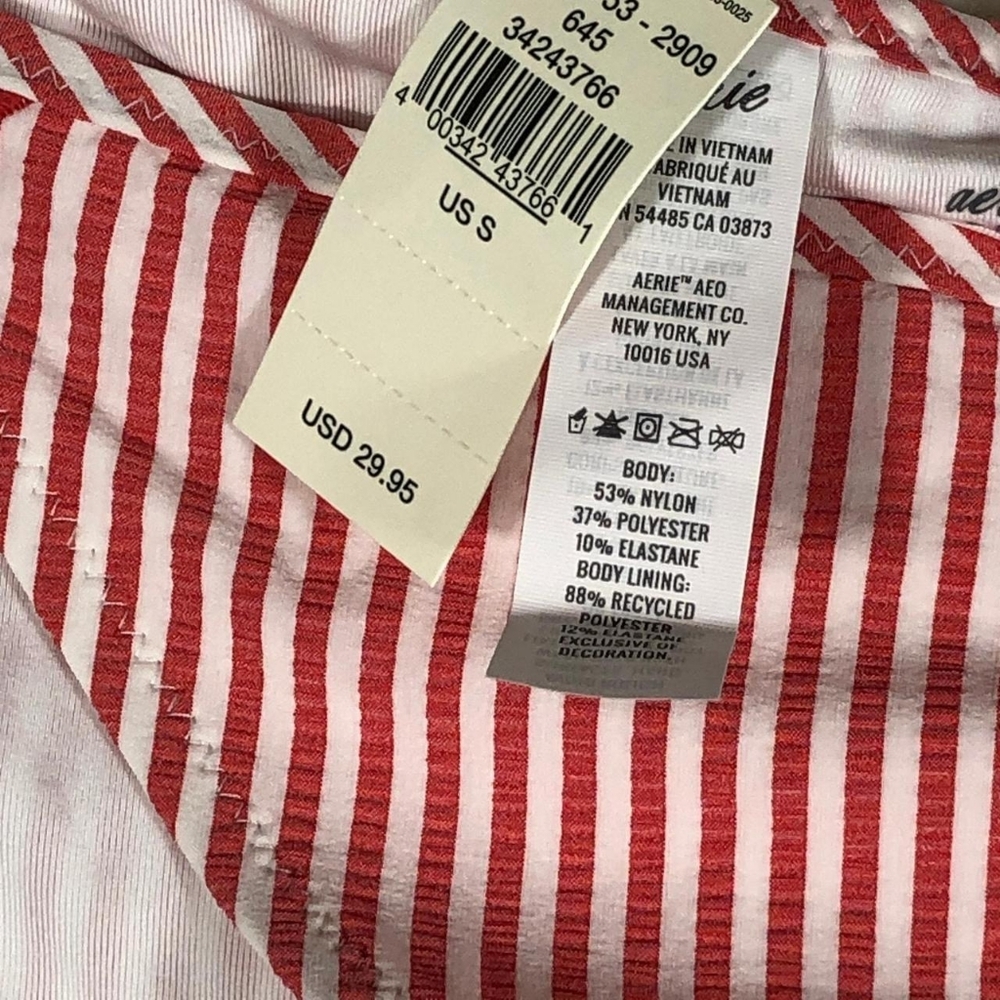 Aerie Seersucker Ruffle Bikini Bottom Swim Size Small Red White Stripes NWT - Picture 5 of 6